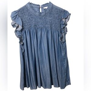 Crown and Ivy ruffle caped sleeves elastic at the top babydoll boho blue